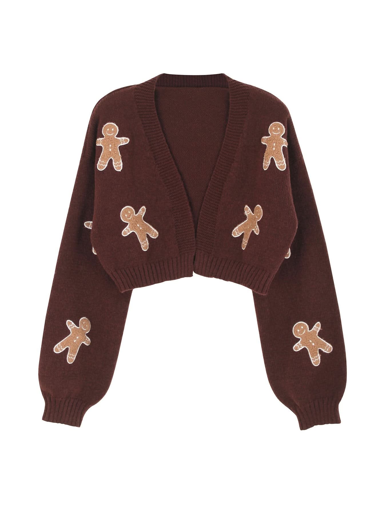 Kurze Strickjacke mit Cartoon-Print und hängenden Schultern für Damen
