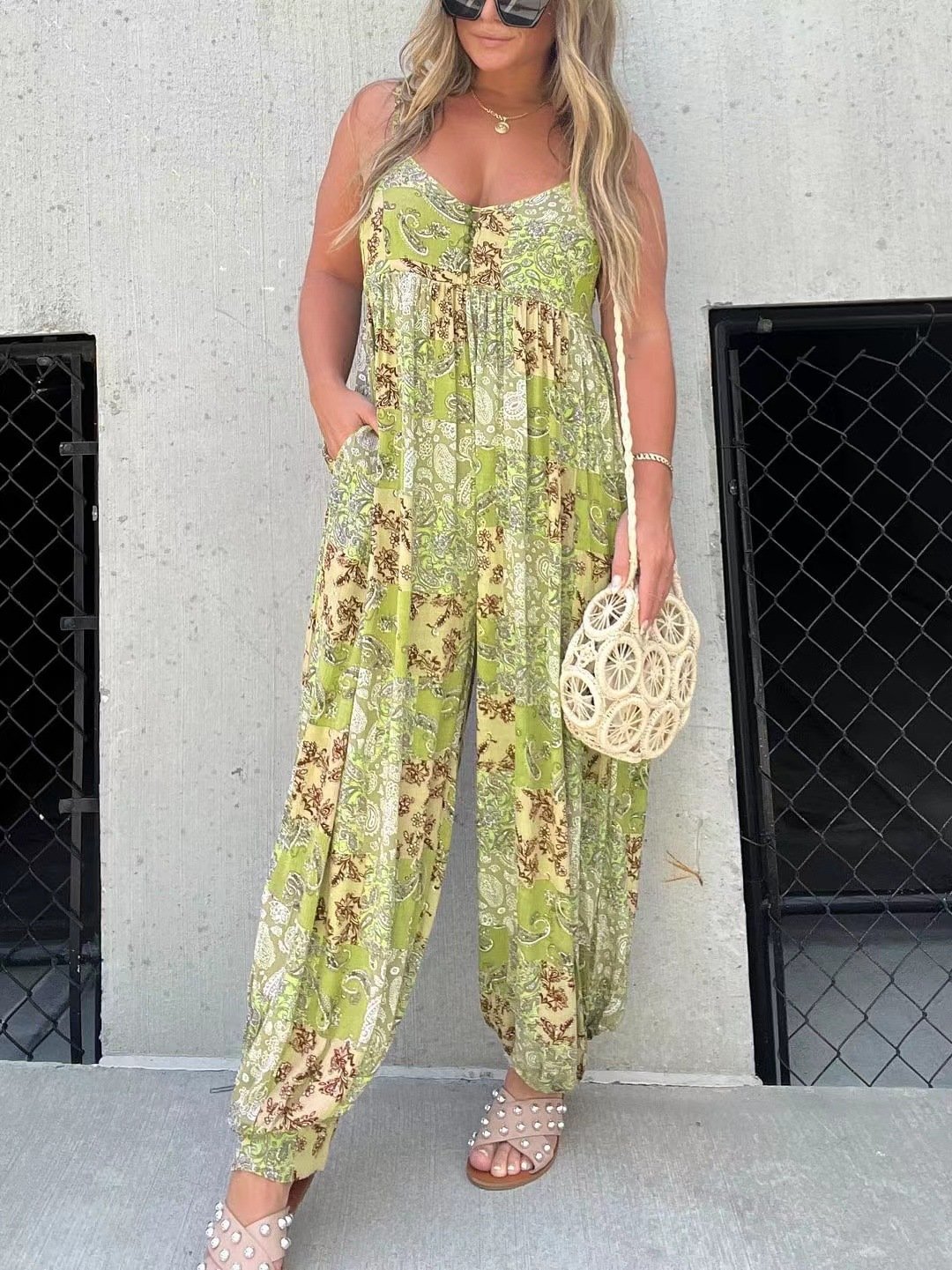 50 % Rabatt!🔥Cooper Patchwork Druck Lose Jumpsuit✨