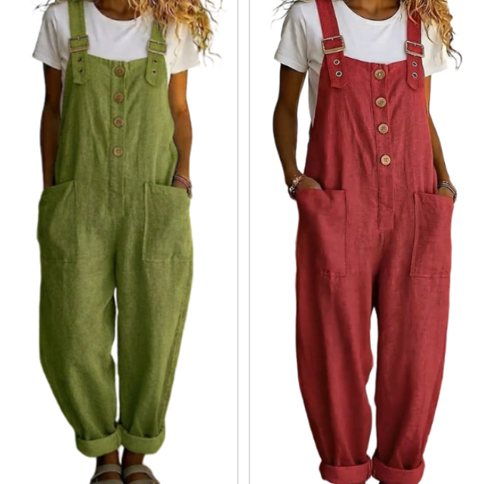 đJETZT 50 % RABATT! đż Lässige Damen-Latzhose mit Knopfleiste â Verstellbare Träger, atmungsaktives Material & bequeme Passform â¨