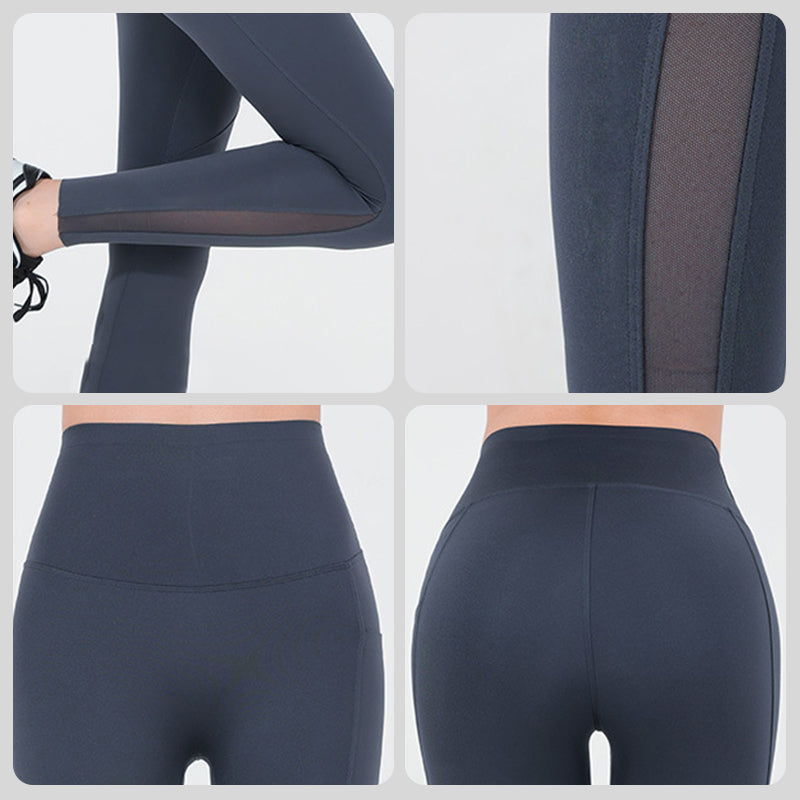 Damen-Mesh-Leggings mit hoher Taille und Seitentasche – Bauchkontrolle und Po-Lifting