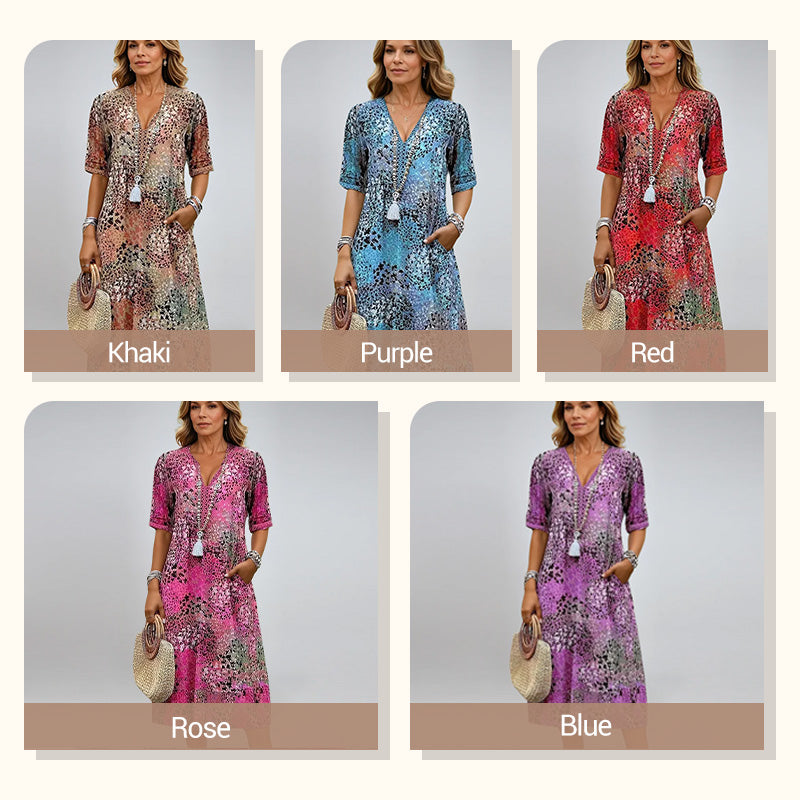 🎁Letzter Tag Hot Sale 50% Rabatt💃Bedrucktes Midikleid mit V-Ausschnitt für Damen