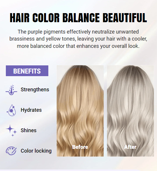 Lila Keratin Haarkur – Schützt die Farbe & Neutralisiert Brass- und Gelbtöne für blondes, silbernes und graues, gesträhntes Haar