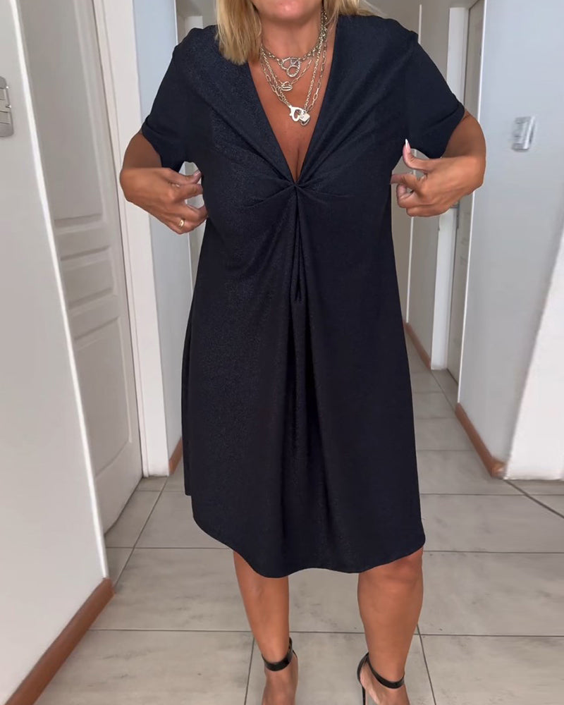 🔥2025 Neue Produkte🔥V-Ausschnitt Twist-Kleid mit kurzen Ärmeln