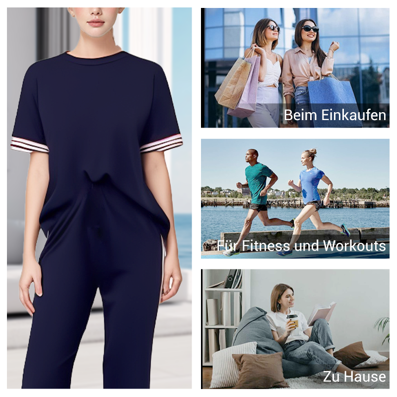 🥰Damen-Zweiteiler: Gestreiftes T-Shirt & Jogginghose mit weitem Bein