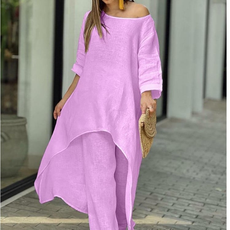 💥💕Spezielles Anti-Saison-Angebot! 💥💕Damen Fest Farbe Leinen Mode Casual Anzug💃