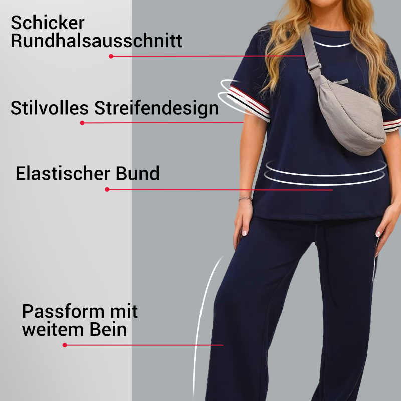 🥰Damen-Zweiteiler: Gestreiftes T-Shirt & Jogginghose mit weitem Bein
