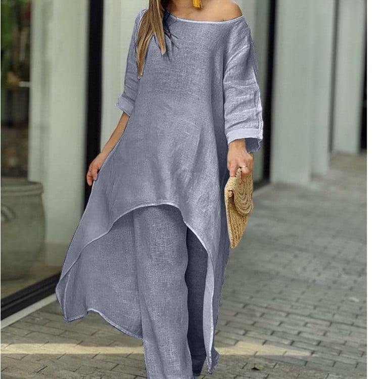 💥💕Spezielles Anti-Saison-Angebot! 💥💕Damen Fest Farbe Leinen Mode Casual Anzug💃