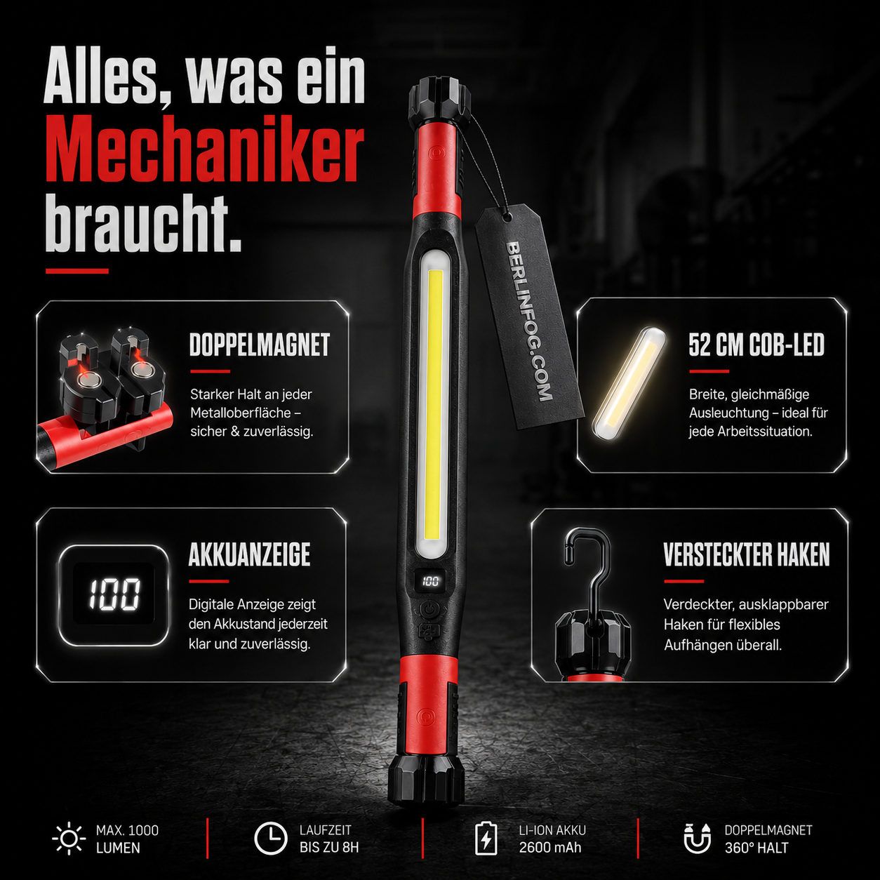 đąđą50 % Rabatt!! â°đĄWiederaufladbare Werkstattleuchte â 3000 LM, IPX4 WassergeschĂŒtzt & 360° Haken!