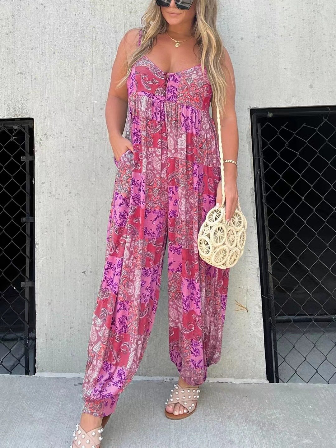 50 % Rabatt!🔥Cooper Patchwork Druck Lose Jumpsuit✨