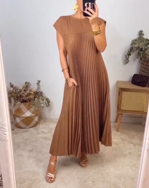 ⏳Begrenzte Zeit 50% Rabatt💥💞Damen Plissee einfaches einfarbiges Kleid