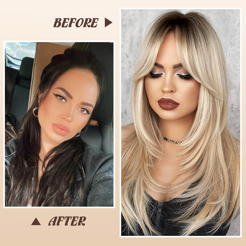 💕Layered Pony lange Perücke💥