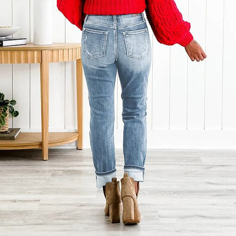 đ„HeiĂer Ausverkauf 49% Rabattđ„Bauchkontrollierende, zerrissene Boyfriendjeans mit BĂŒndchen fĂŒr Damen