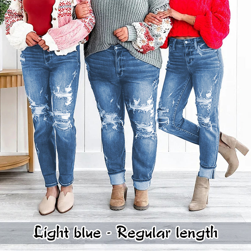 đ„HeiĂer Ausverkauf 49% Rabattđ„Bauchkontrollierende, zerrissene Boyfriendjeans mit BĂŒndchen fĂŒr Damen