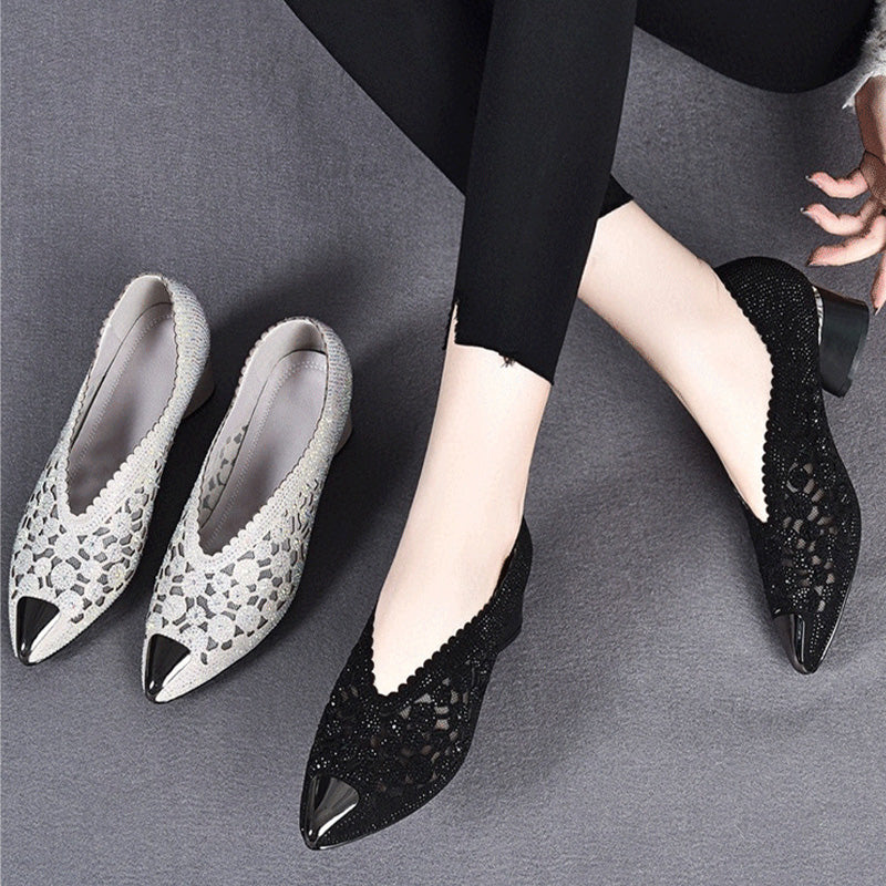 🔥Zeitlich begrenzter Rabatt👡Slipper aus Mesh mit Kristallen und dickem Absatz