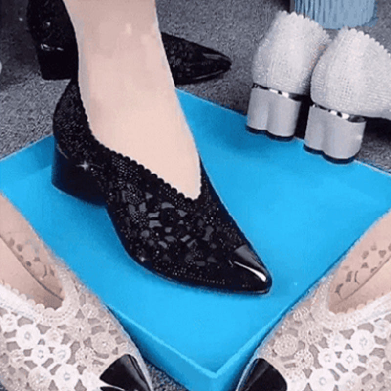 🔥Zeitlich begrenzter Rabatt👡Slipper aus Mesh mit Kristallen und dickem Absatz