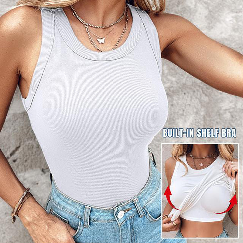 🌟Geripptes Tanktop mit integriertem BH für Frauen🌟