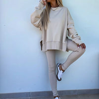 🎁Weihnachtsaktion🎅Sportliches und stilvolles zweiteiliges Set - monochromes Langarm-Sweatshirt und Damen-Leggings