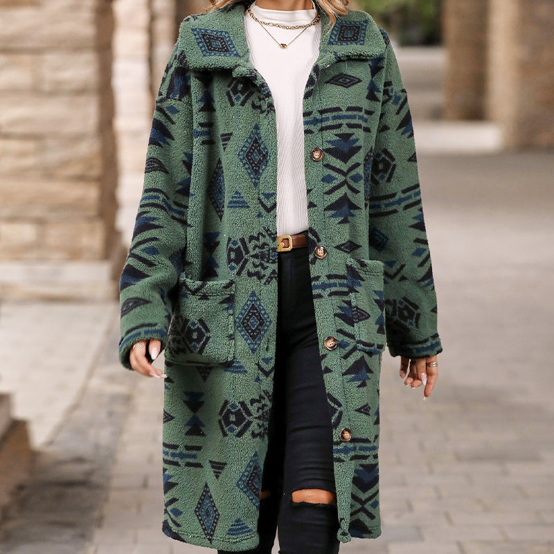 50% Rabatt🔥 Langärmliger Button-Down-Mantel mit Revers-Print für Damen
