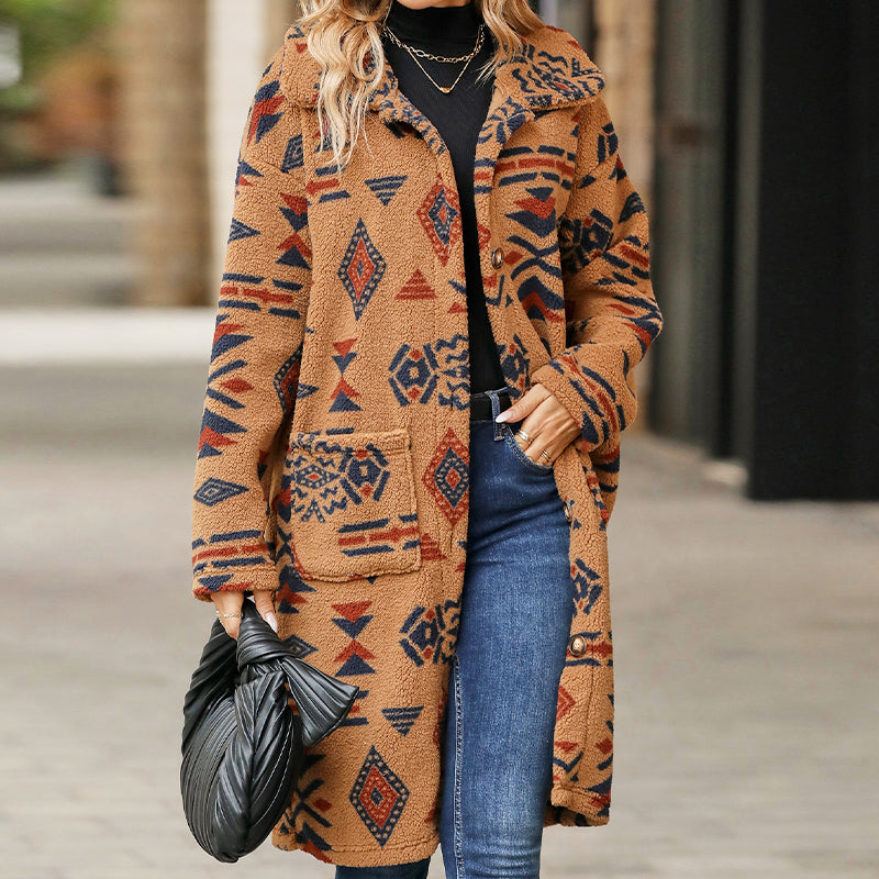 50% Rabatt🔥 Langärmliger Button-Down-Mantel mit Revers-Print für Damen