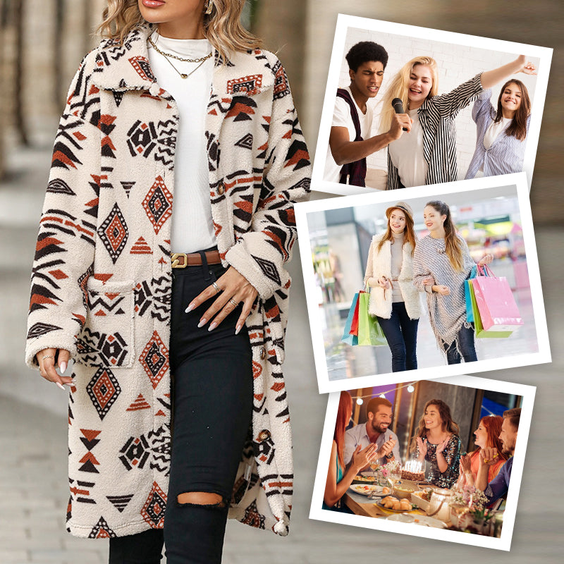 50% Rabatt🔥 Langärmliger Button-Down-Mantel mit Revers-Print für Damen