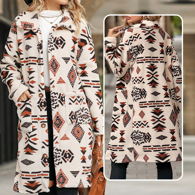 50% Rabatt🔥 Langärmliger Button-Down-Mantel mit Revers-Print für Damen