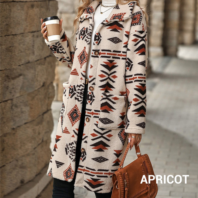 50% Rabatt🔥 Langärmliger Button-Down-Mantel mit Revers-Print für Damen