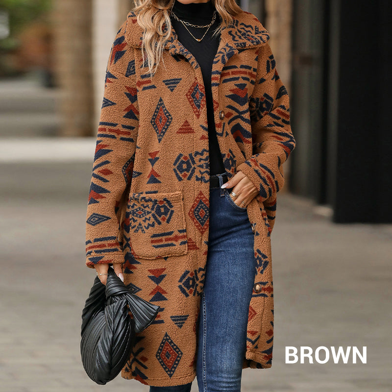 50% Rabatt🔥 Langärmliger Button-Down-Mantel mit Revers-Print für Damen