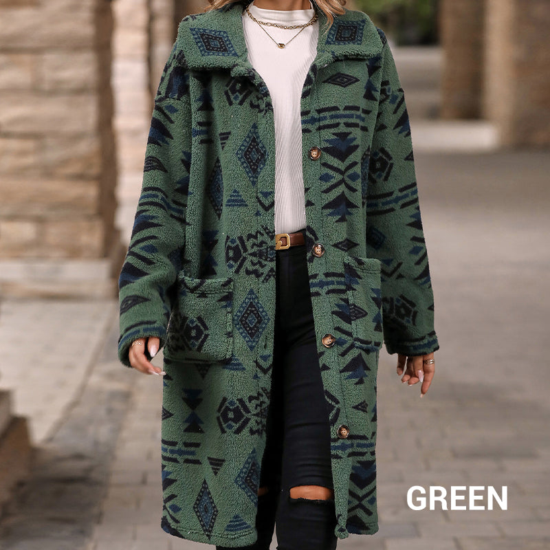 50% Rabatt🔥 Langärmliger Button-Down-Mantel mit Revers-Print für Damen
