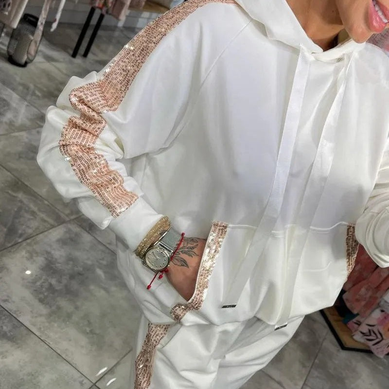 🥰50% Rabatt 2-teiliges Set aus Oberteilen und Hosen mit Kapuze und Kordelzug für Damen