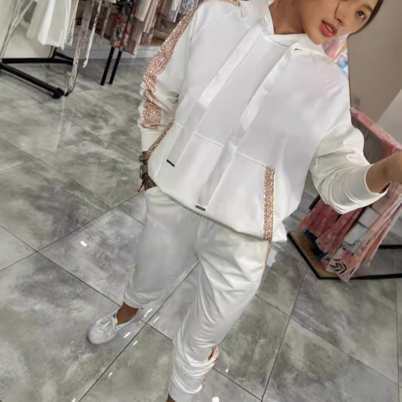 🥰50% Rabatt 2-teiliges Set aus Oberteilen und Hosen mit Kapuze und Kordelzug für Damen