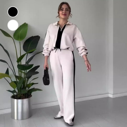 🍂Herbstverkauf 50% OFF💕Damen Reißverschluss Revers Tops & Hosen 2-Teiliges Set