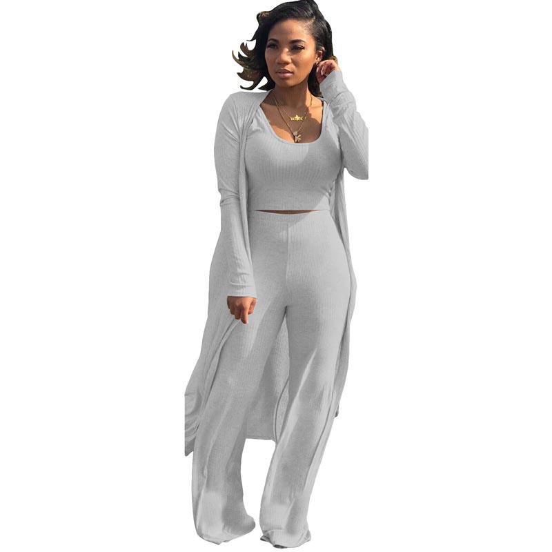 Gestricktes Stretch-Tanktop, Leggings mit hoher Taille und lange Strickjacke für Frauen, 3-teiliges Set