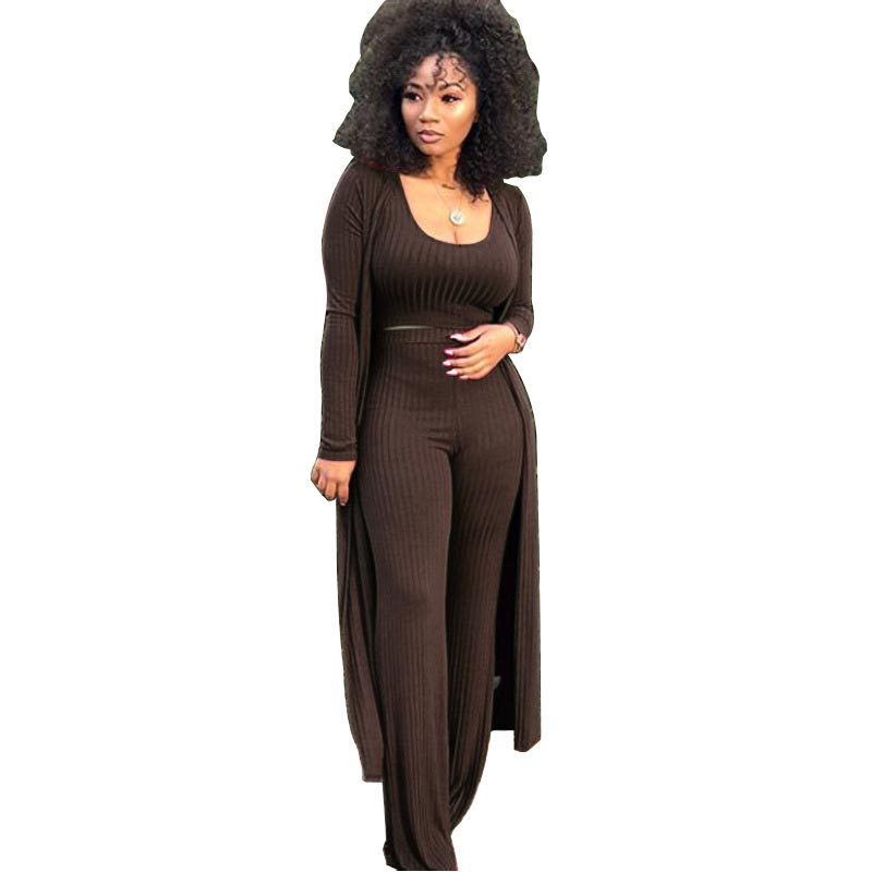 Gestricktes Stretch-Tanktop, Leggings mit hoher Taille und lange Strickjacke für Frauen, 3-teiliges Set