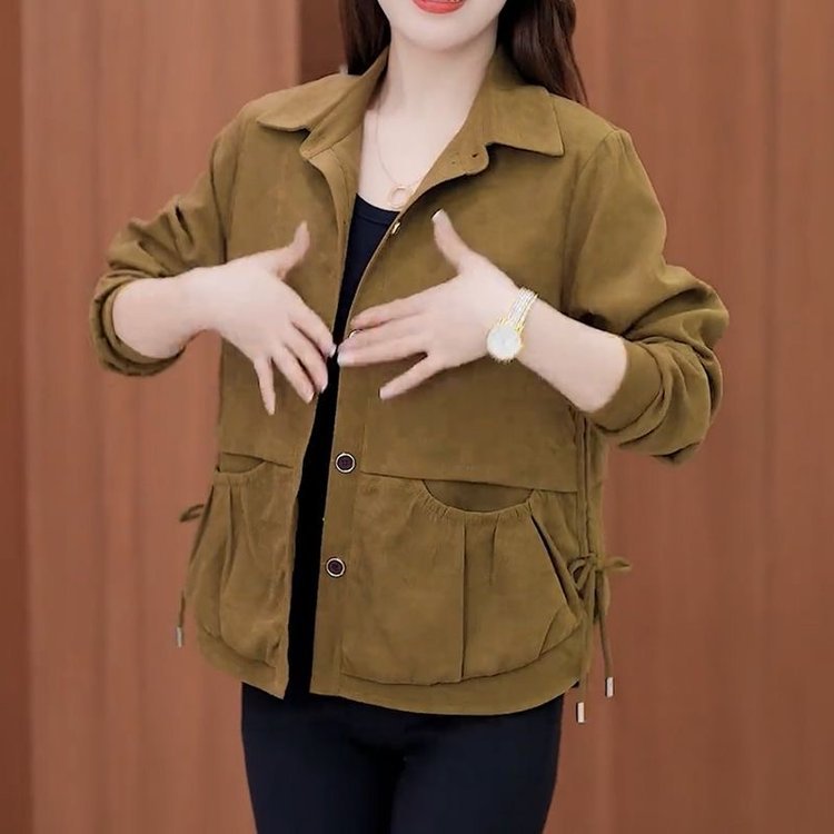 ❄️Winter Specials❄️ Frauen lässig Revers Knopf kurze Jacke