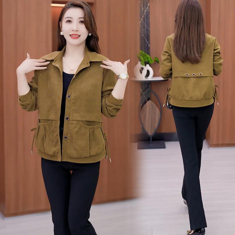 ❄️Winter Specials❄️ Frauen lässig Revers Knopf kurze Jacke