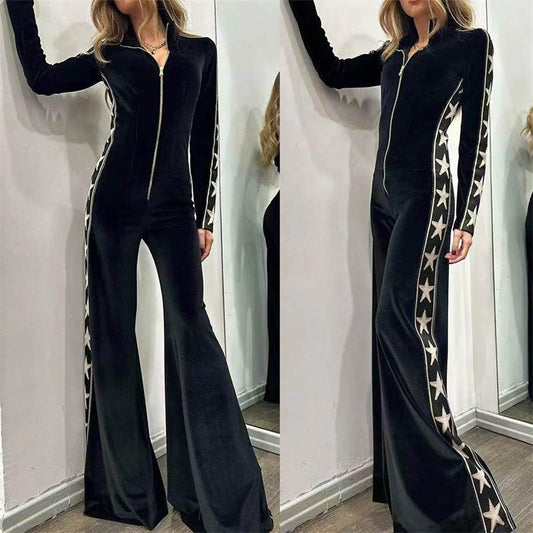 Damen-Jumpsuit mit Schlaghose und Reißverschluss