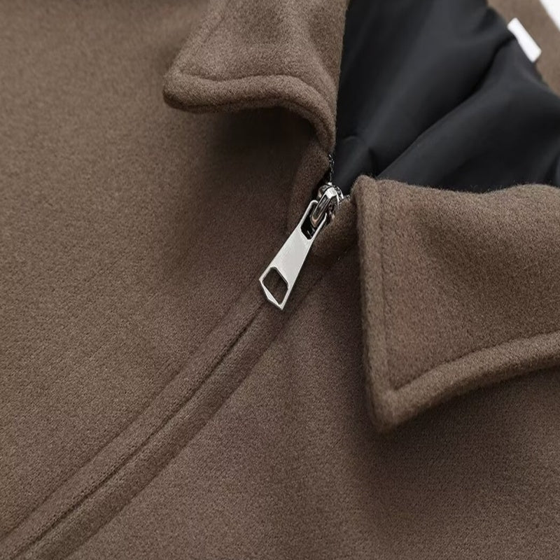Kurzjacke mit Reißverschluss und Reverskragen in Uni-Farbe für Damen