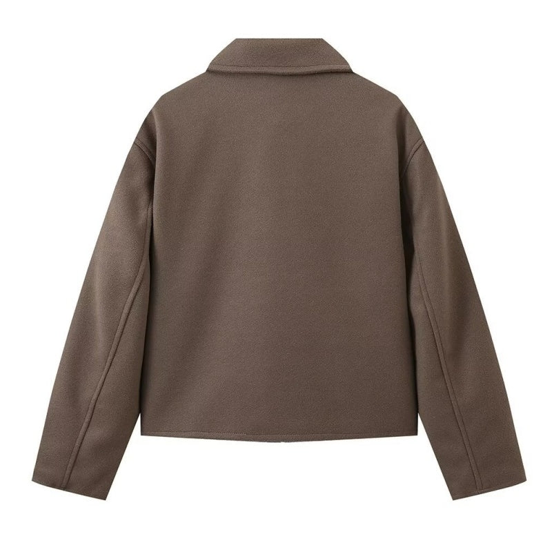Kurzjacke mit Reißverschluss und Reverskragen in Uni-Farbe für Damen