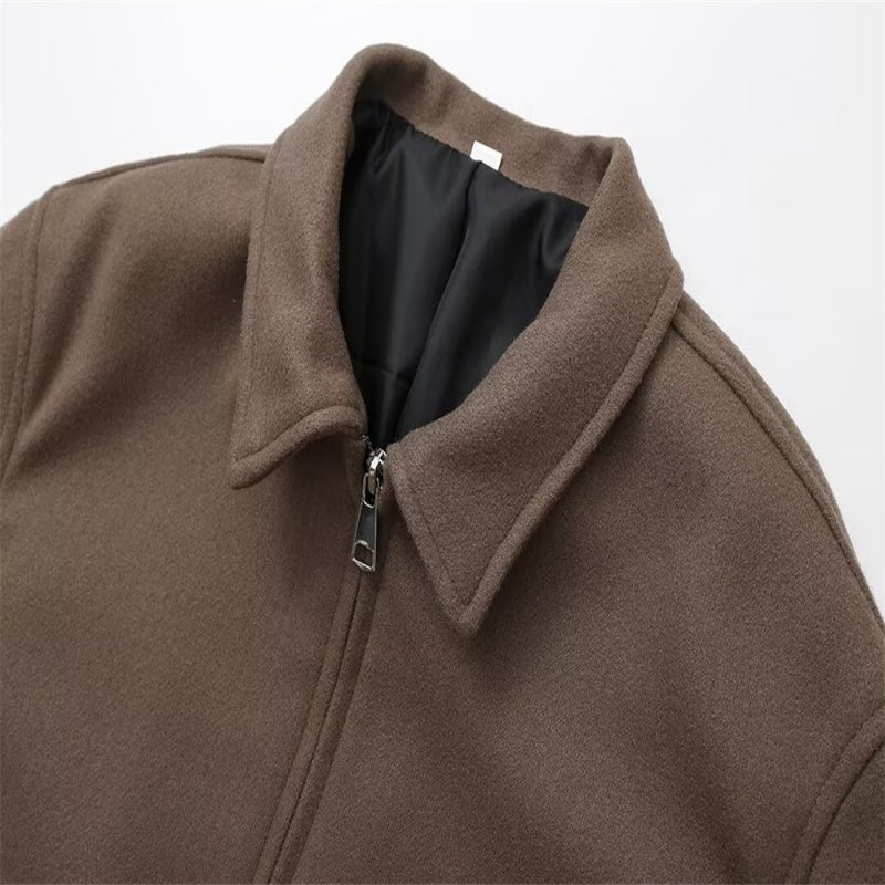 Kurzjacke mit Reißverschluss und Reverskragen in Uni-Farbe für Damen