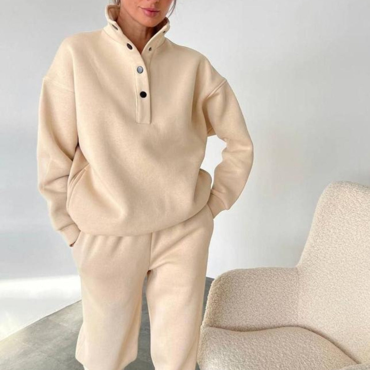 ❄️Winter-Spezialitäten❄️2-teiliges Set für Frauen mit Knopf-Sweatshirt & Jogginghose