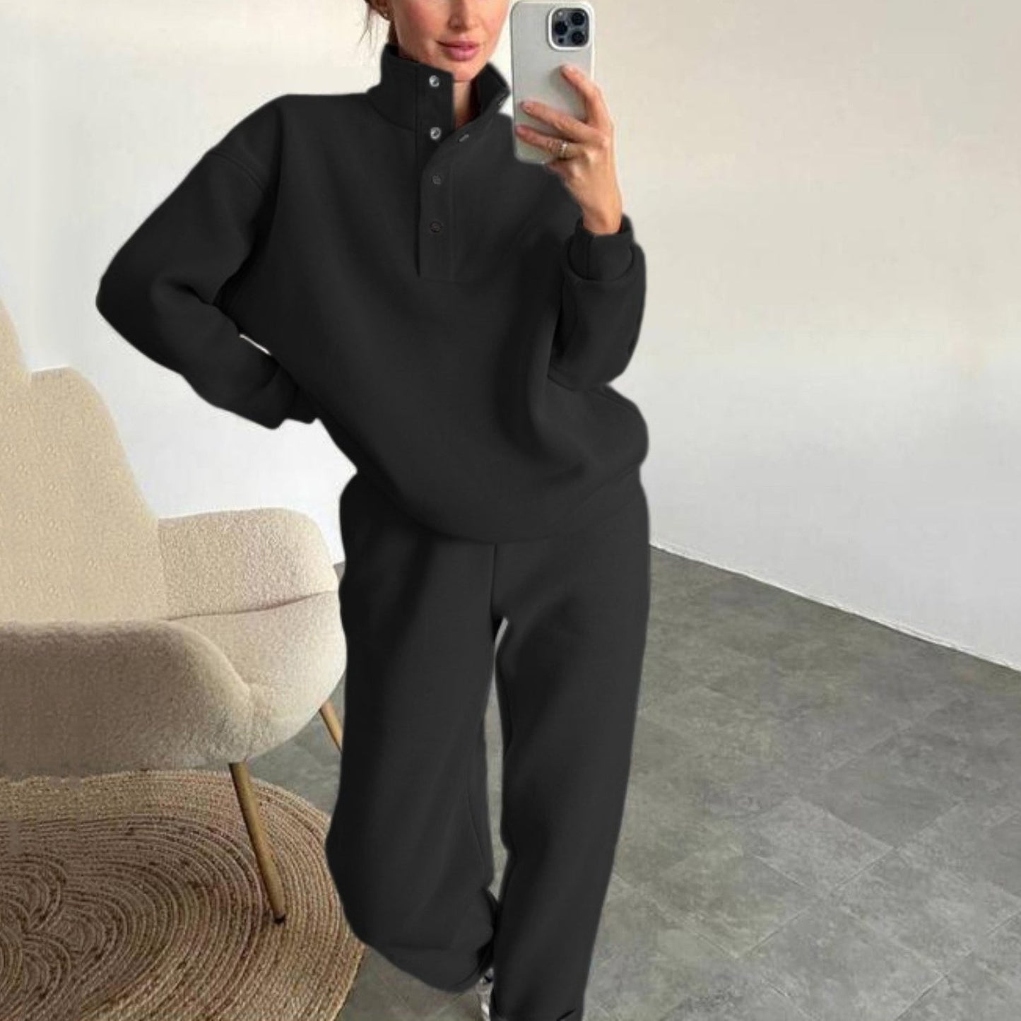 ❄️Winter-Spezialitäten❄️2-teiliges Set für Frauen mit Knopf-Sweatshirt & Jogginghose