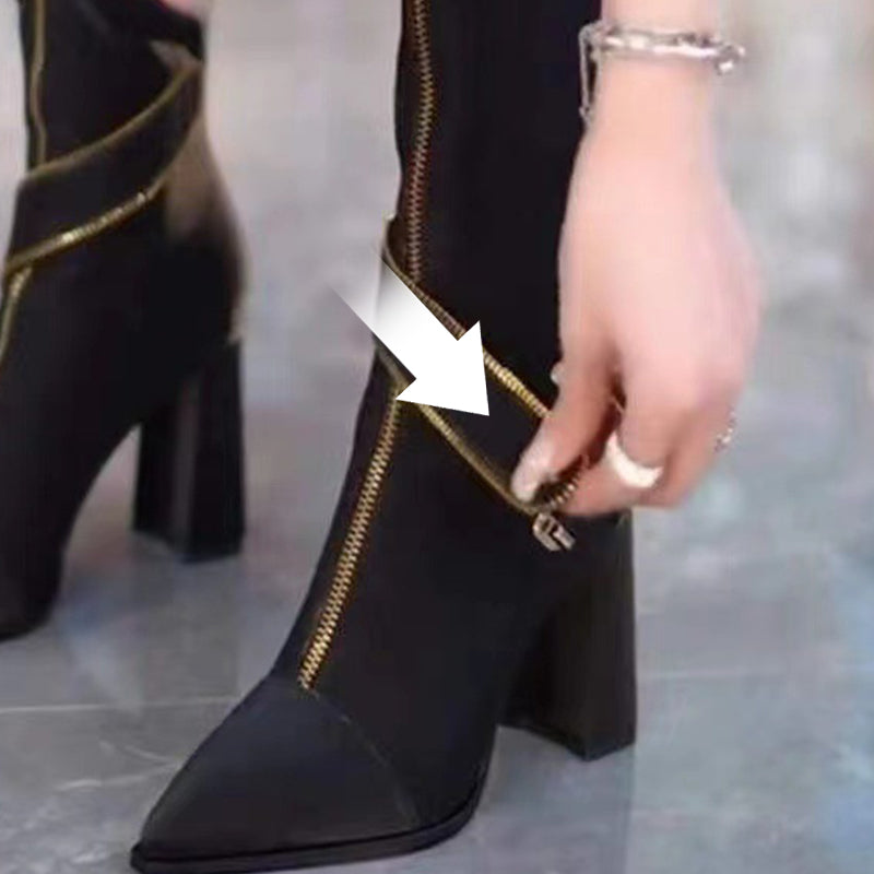 ✨48% Rabatt auf neue Produkte✨ Kniehohe Stiefel mit spitzer Zehenpartie und klobigem Absatz
