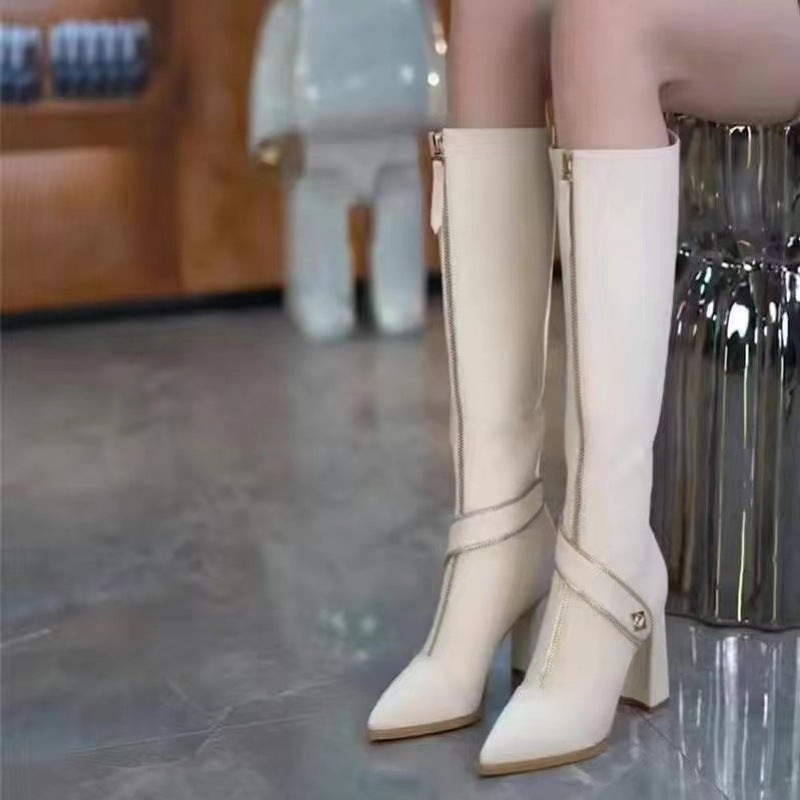 ✨48% Rabatt auf neue Produkte✨ Kniehohe Stiefel mit spitzer Zehenpartie und klobigem Absatz