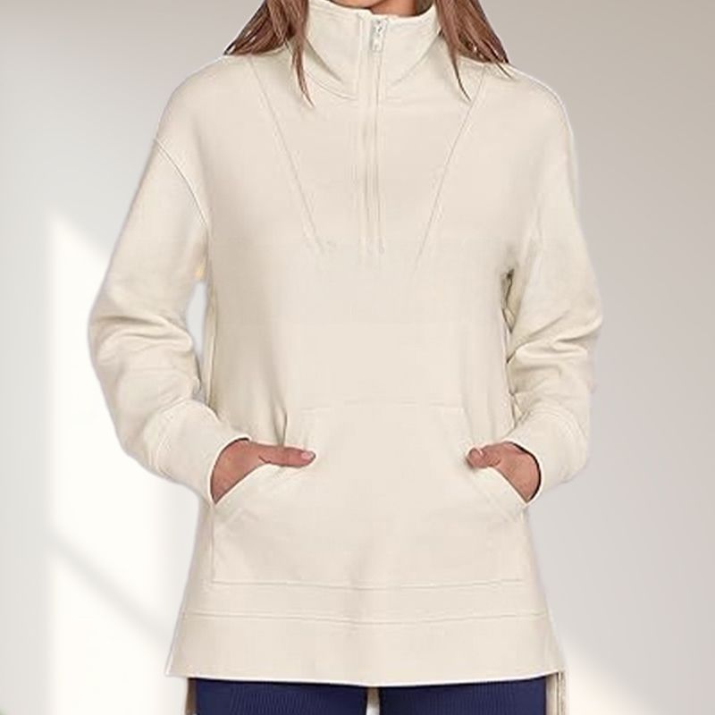 🔥Heißer Verkauf 50% Rabatt🔥Lässiges Damen-Pullover-Top mit halbem Revers und tiefem Saum
