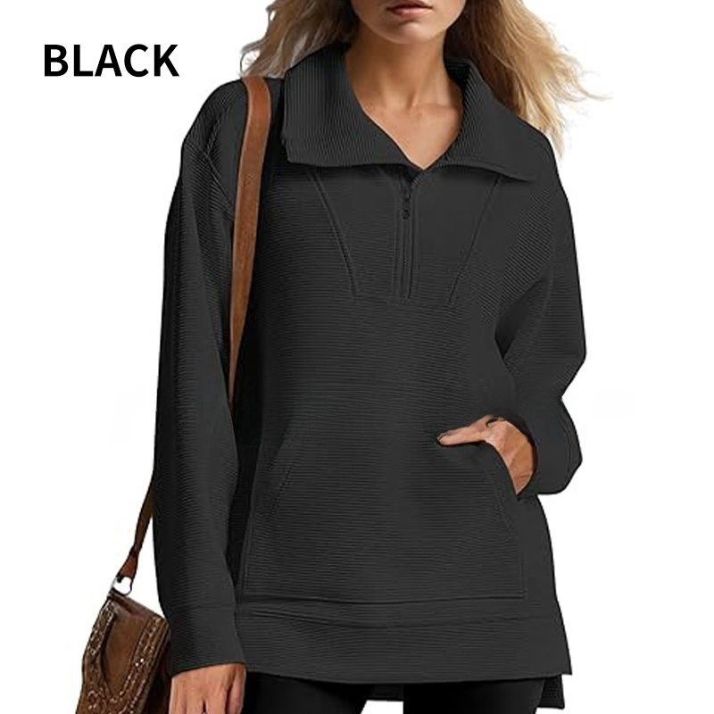 🔥Heißer Verkauf 50% Rabatt🔥Lässiges Damen-Pullover-Top mit halbem Revers und tiefem Saum