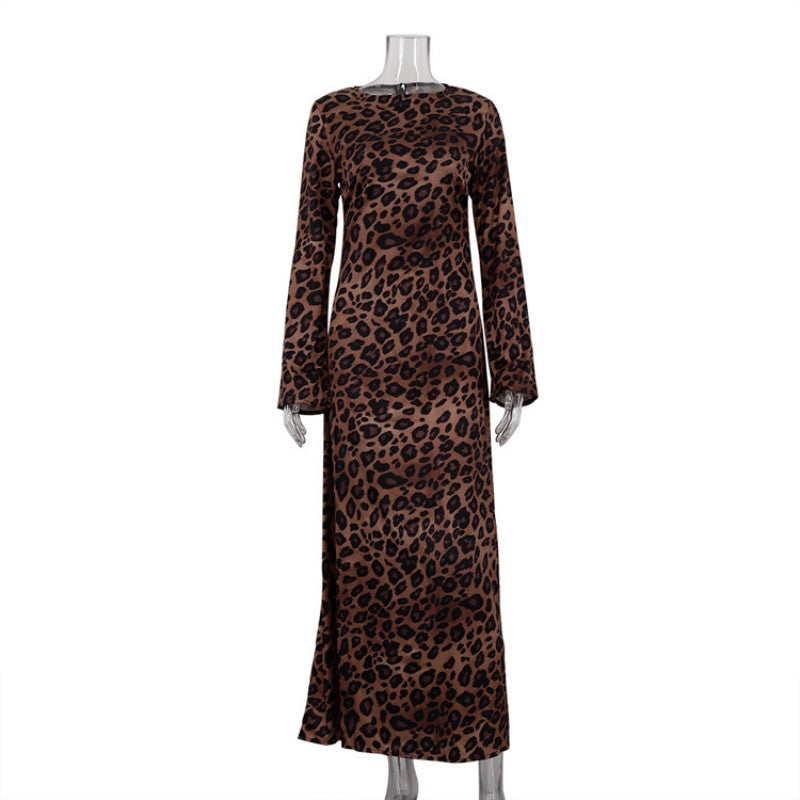 50%off🔥Women's Sexy Leopard Dress with Round Neck & Extra Long Sleeves