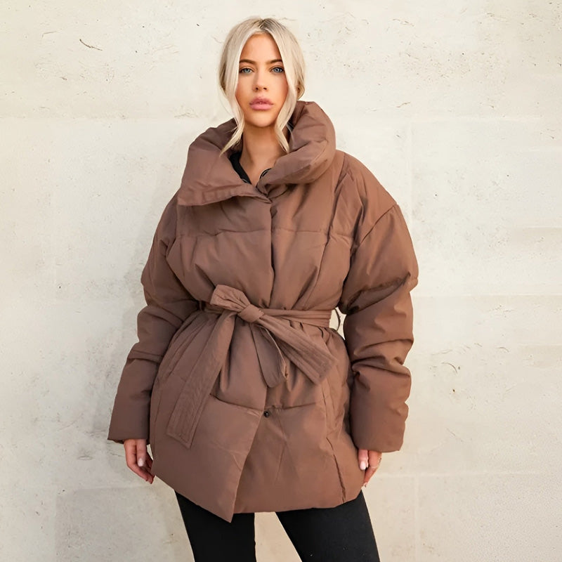 ❄️Heißer Winterschlussverkauf❄️Stylische einfarbige Pufferjacke mit Gürtel für Damen
