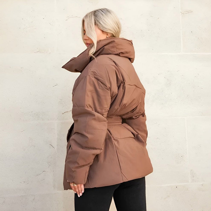 ❄️Heißer Winterschlussverkauf❄️Stylische einfarbige Pufferjacke mit Gürtel für Damen