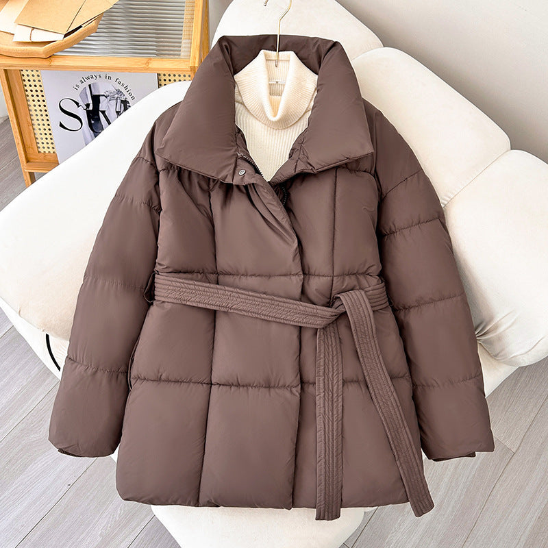 ❄️Heißer Winterschlussverkauf❄️Stylische einfarbige Pufferjacke mit Gürtel für Damen