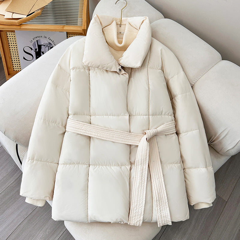 ❄️Heißer Winterschlussverkauf❄️Stylische einfarbige Pufferjacke mit Gürtel für Damen